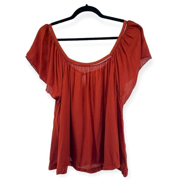 Mossimo Supply Co. Women’s Brown Boho Flowy Keyhole Rayon Short Sleeve Top XXL - Picture 1 of 12